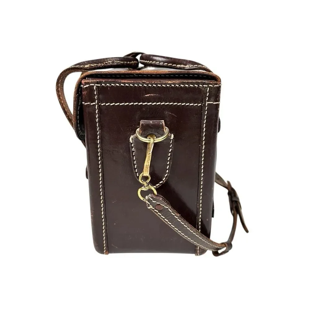 Cheney England Vintage Brown Leather Camera Satchel Crossbody Messenger Bag